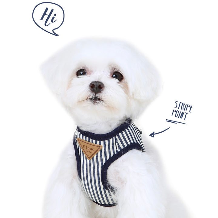 ※予約販売【ITS DOG】Denim vest harness（Stripe）｜犬用ハーネス
