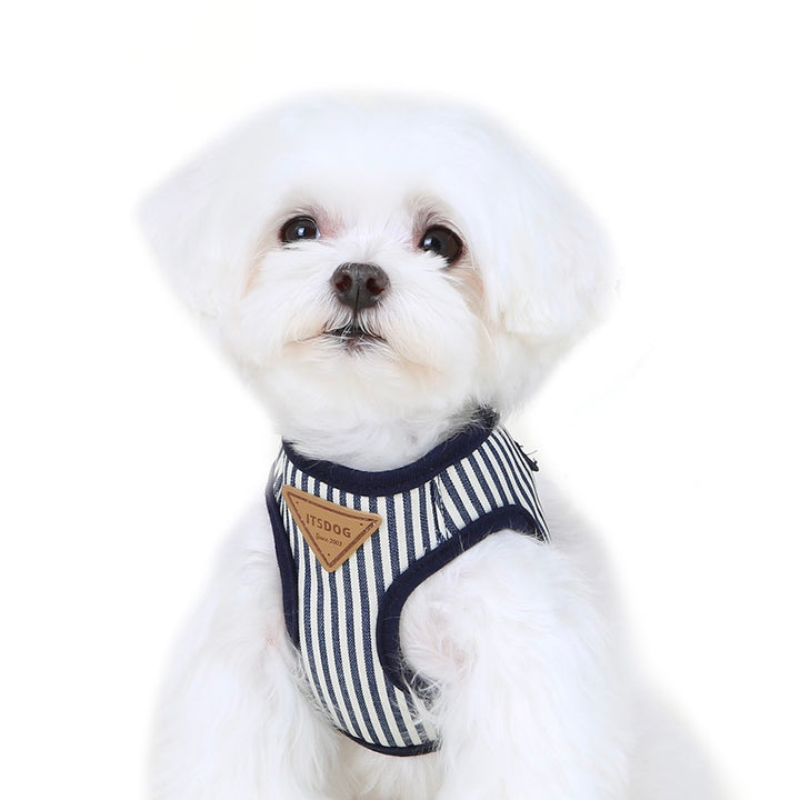 ※予約販売【ITS DOG】Denim vest harness（Stripe）｜犬用ハーネス
