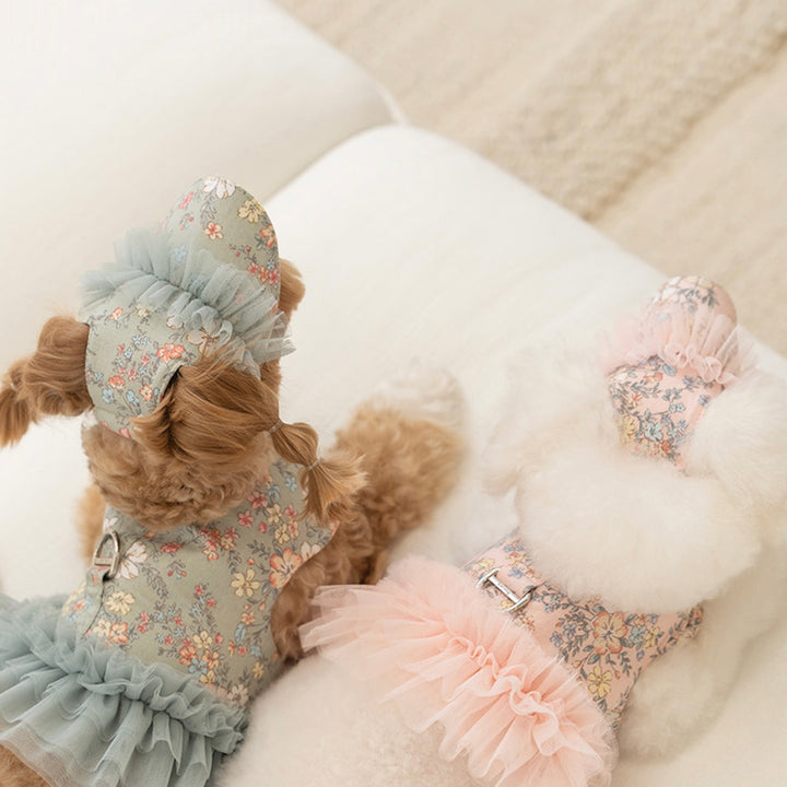 ※予約販売【Bailey】Evelyn Flower Harness - Leash set（Khaki）｜犬用ハーネス
