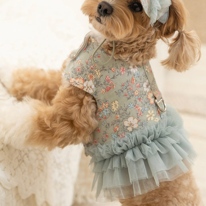 ※予約販売【Bailey】Evelyn Flower Harness - Leash set（Khaki）｜犬用ハーネス