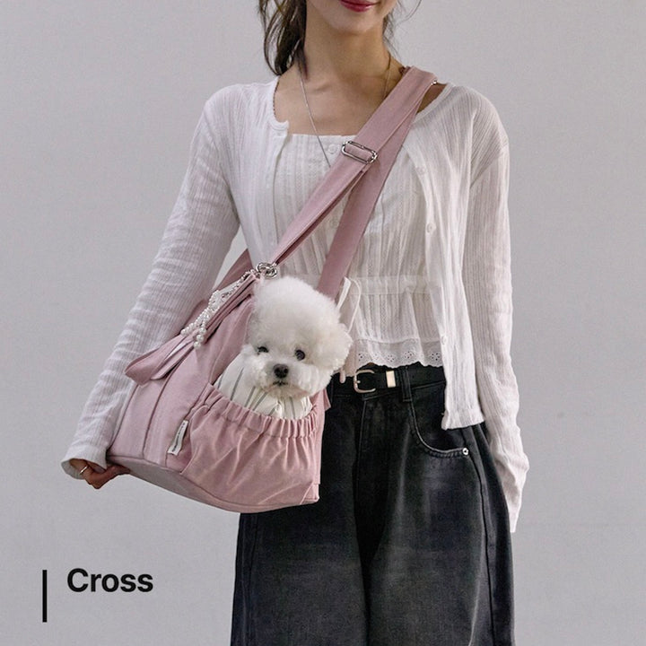 ※予約販売【a tous moments】Partir bag - Powder Pink（Cushion + Shoulder Pad Set）｜犬用バッグ