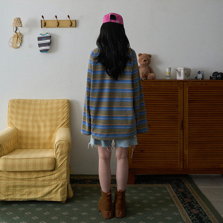 即納【noutti】Momo Stripe T-shirt - for human（Vintage Khaki）