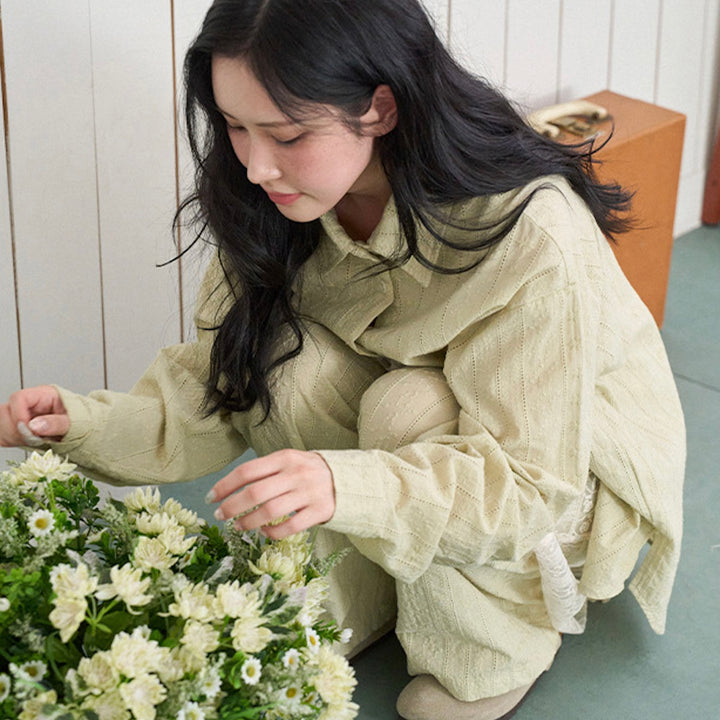 ※予約販売【noutti】Aile Eyelet Shirt（Sage Green）