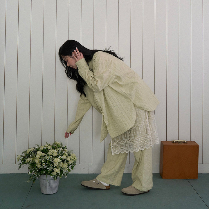 ※予約販売【noutti】Aile Eyelet Shirt（Sage Green）