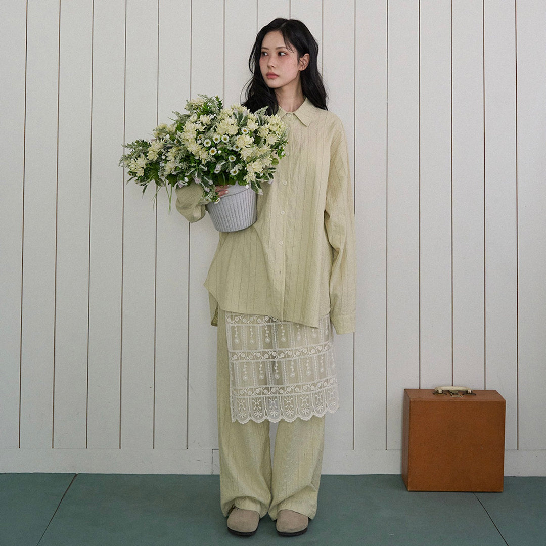 ※予約販売【noutti】Aile Eyelet Shirt（Sage Green）
