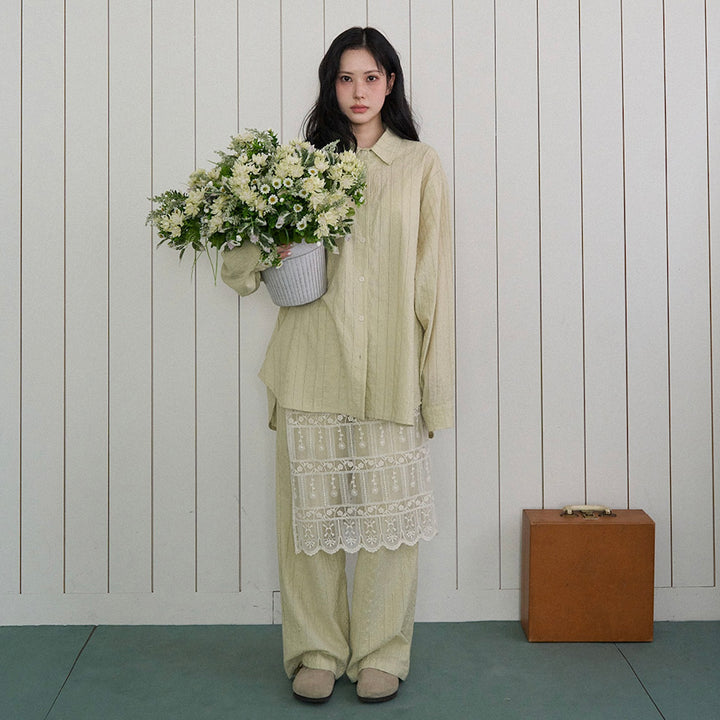 ※予約販売【noutti】Aile Eyelet Shirt（Sage Green）