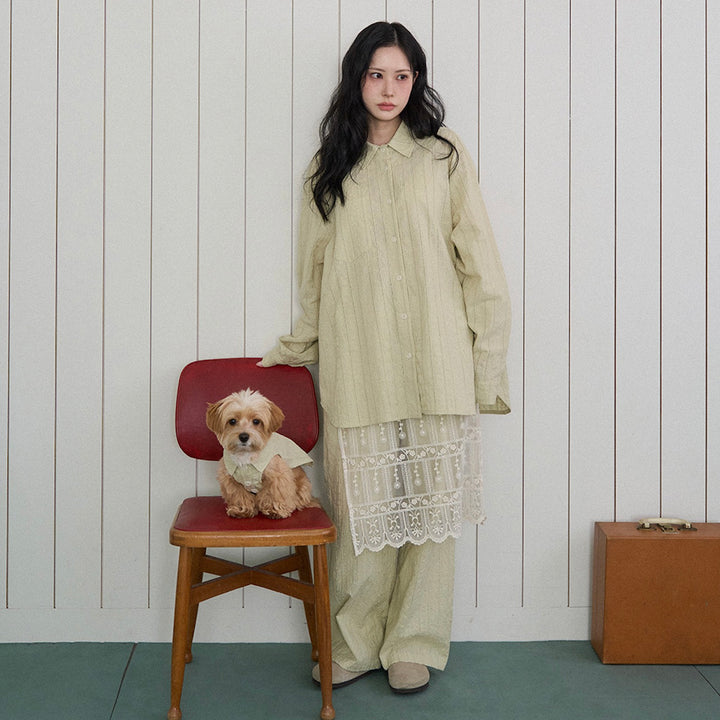 ※予約販売【noutti】Aile Eyelet Shirt（Sage Green）