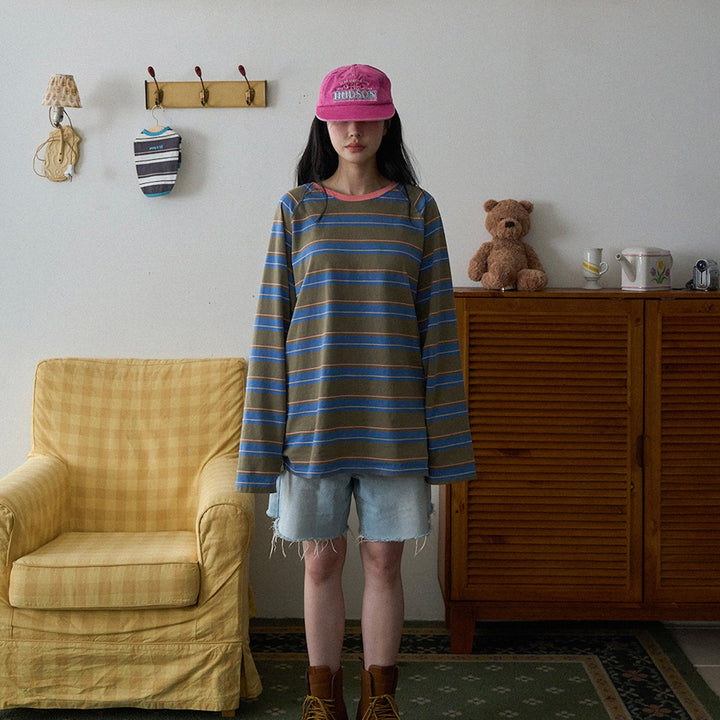即納【noutti】Momo Stripe T-shirt - for human（Vintage Khaki）