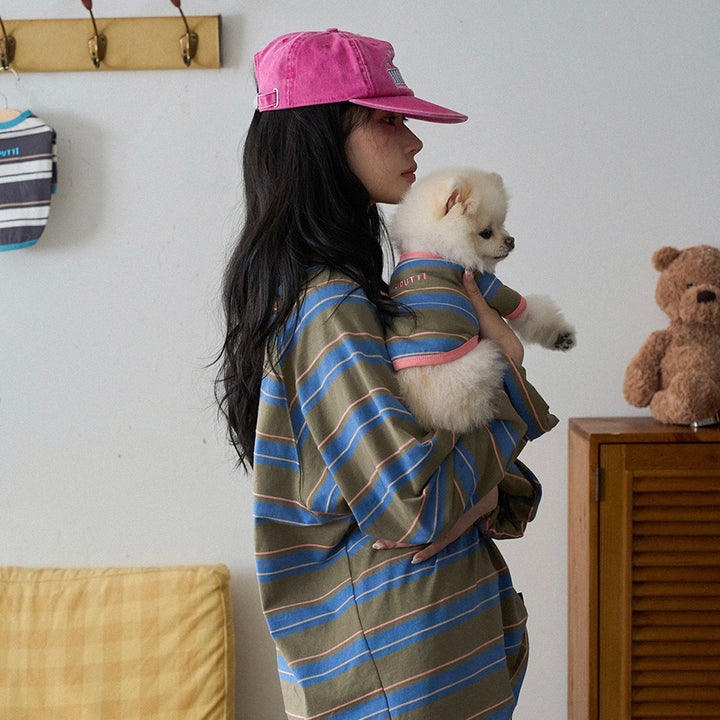 即納【noutti】Momo Stripe T-shirt - for human（Vintage Khaki）