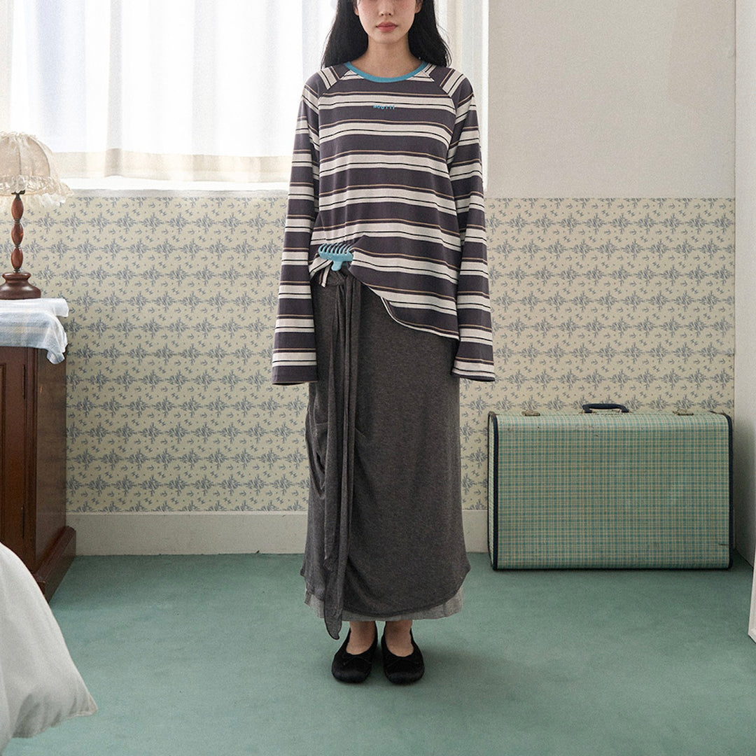 ※予約販売【noutti】Momo Stripe T-shirt - for human（Dark Gray）
