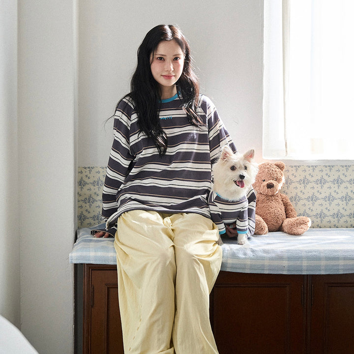 ※予約販売【noutti】Momo Stripe T-shirt - for human（Dark Gray）