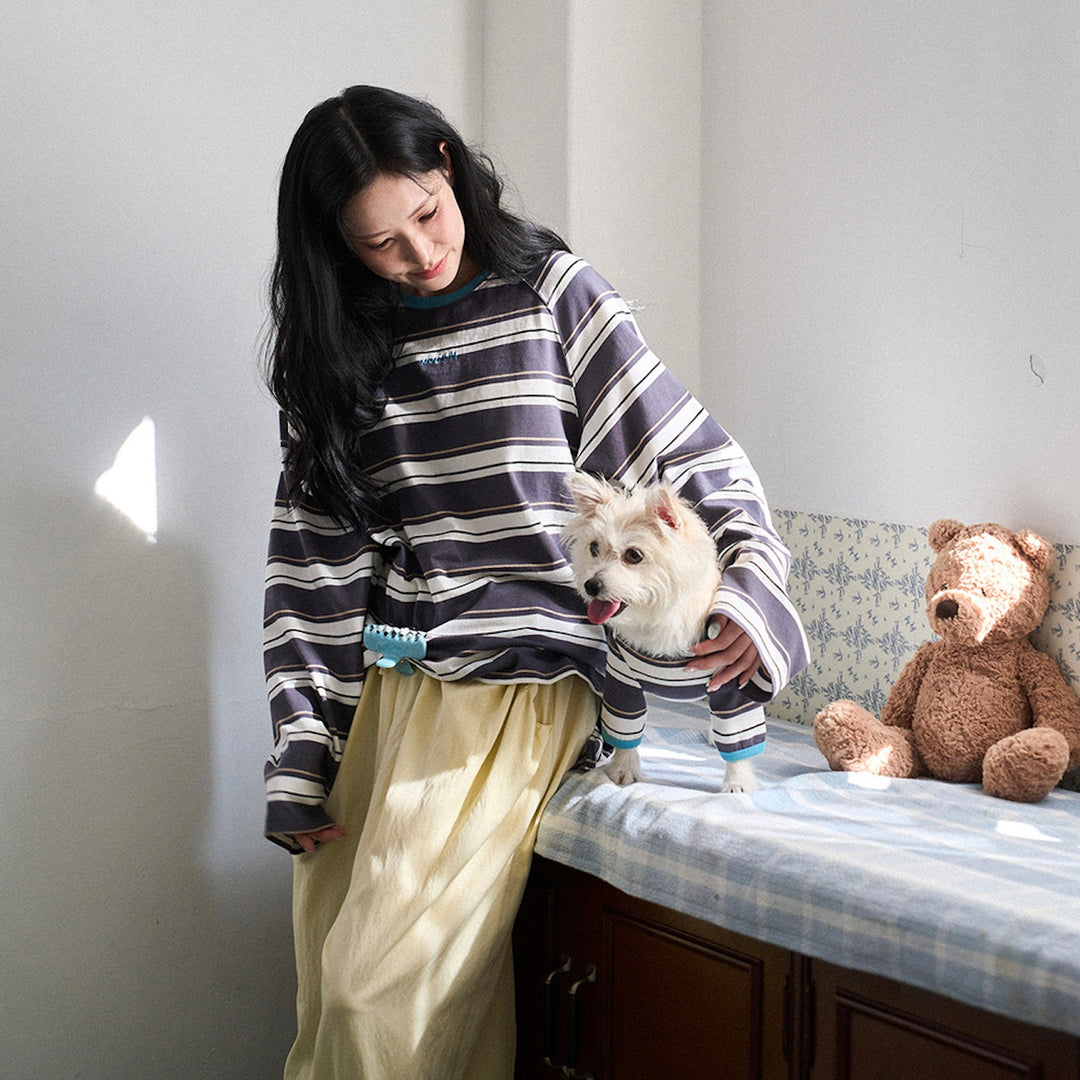 ※予約販売【noutti】Momo Stripe T-shirt - for human（Dark Gray）