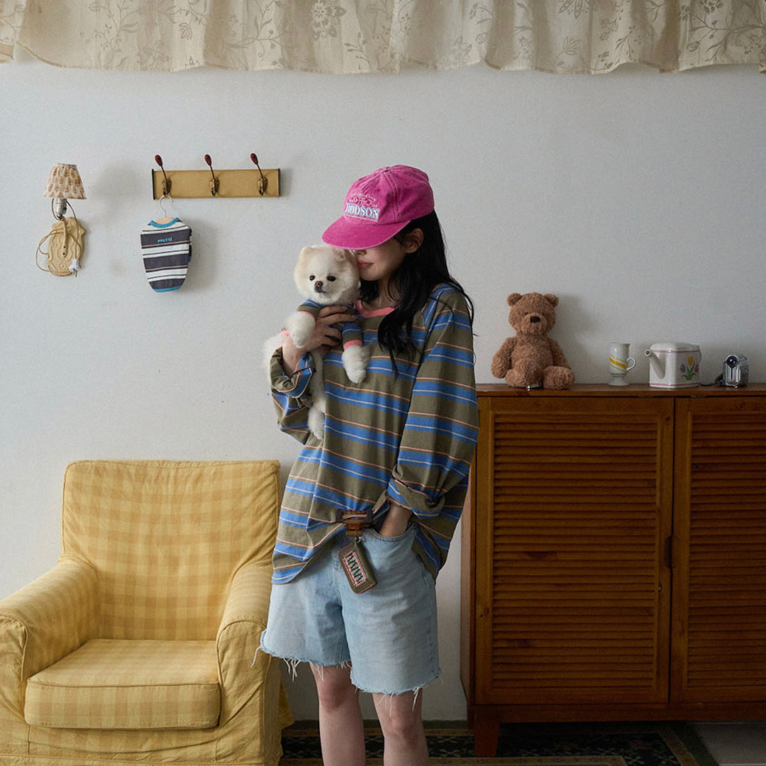 ※予約販売【noutti】Momo Stripe T-shirt（Vintage Khaki）