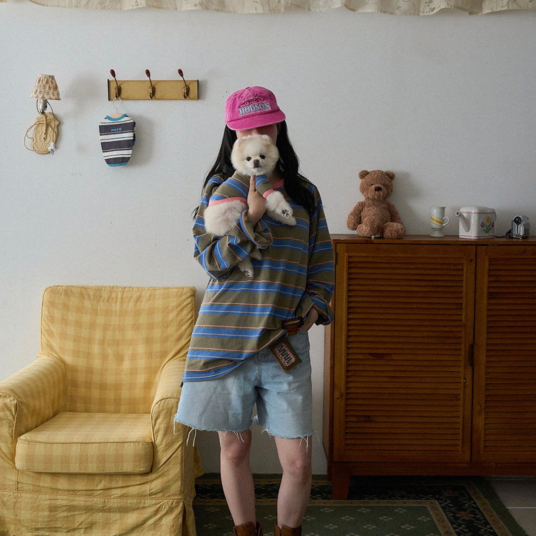※予約販売【noutti】Momo Stripe T-shirt（Vintage Khaki）