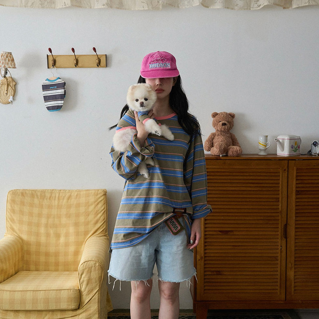 ※予約販売【noutti】Momo Stripe T-shirt（Vintage Khaki）
