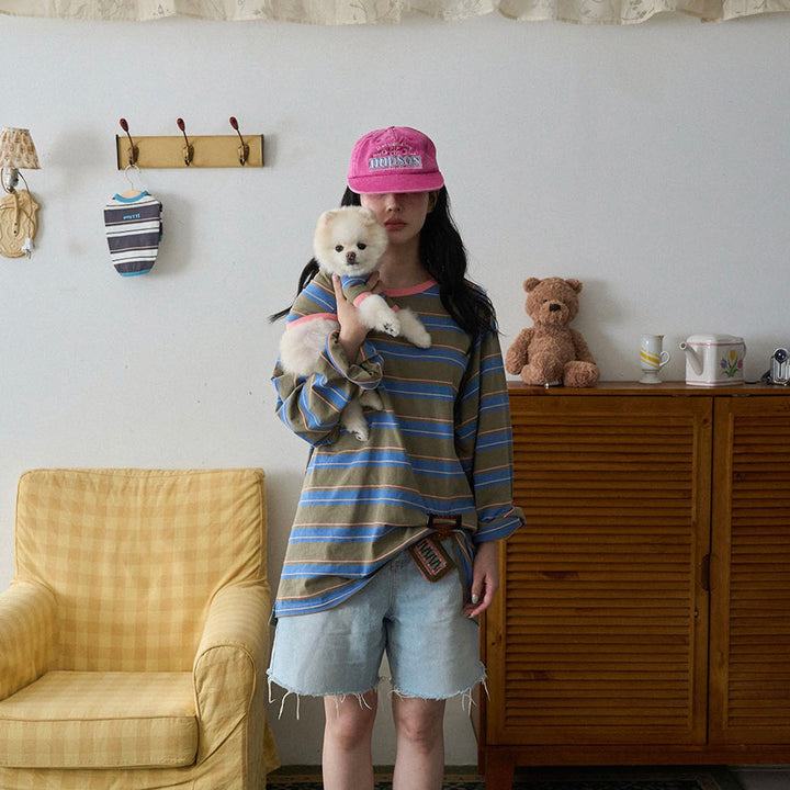 ※予約販売【noutti】Momo Stripe T-shirt（Vintage Khaki）