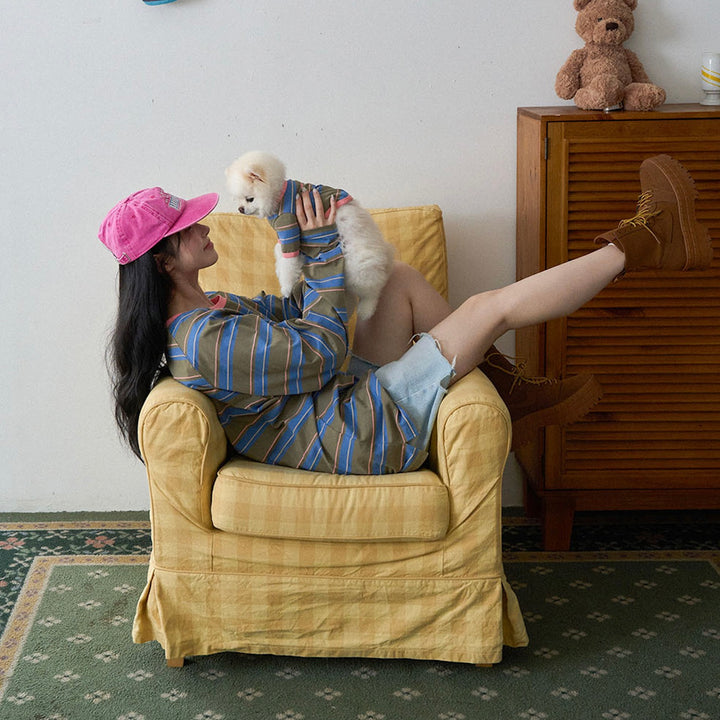 ※予約販売【noutti】Momo Stripe T-shirt（Vintage Khaki）