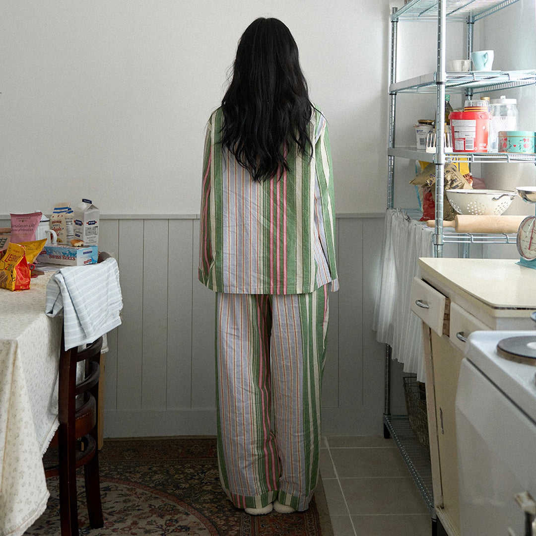 ※予約販売【noutti】Poppy Stripe Pajama（Pink & Green）