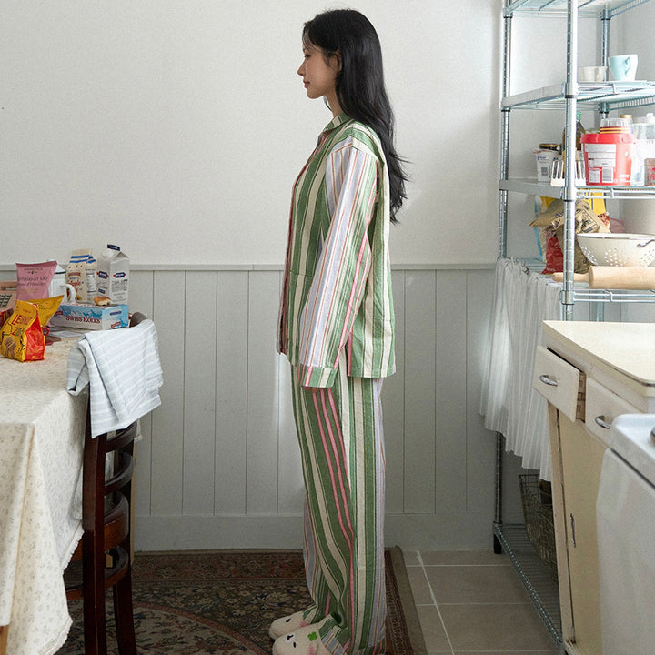 ※予約販売【noutti】Poppy Stripe Pajama（Pink & Green）