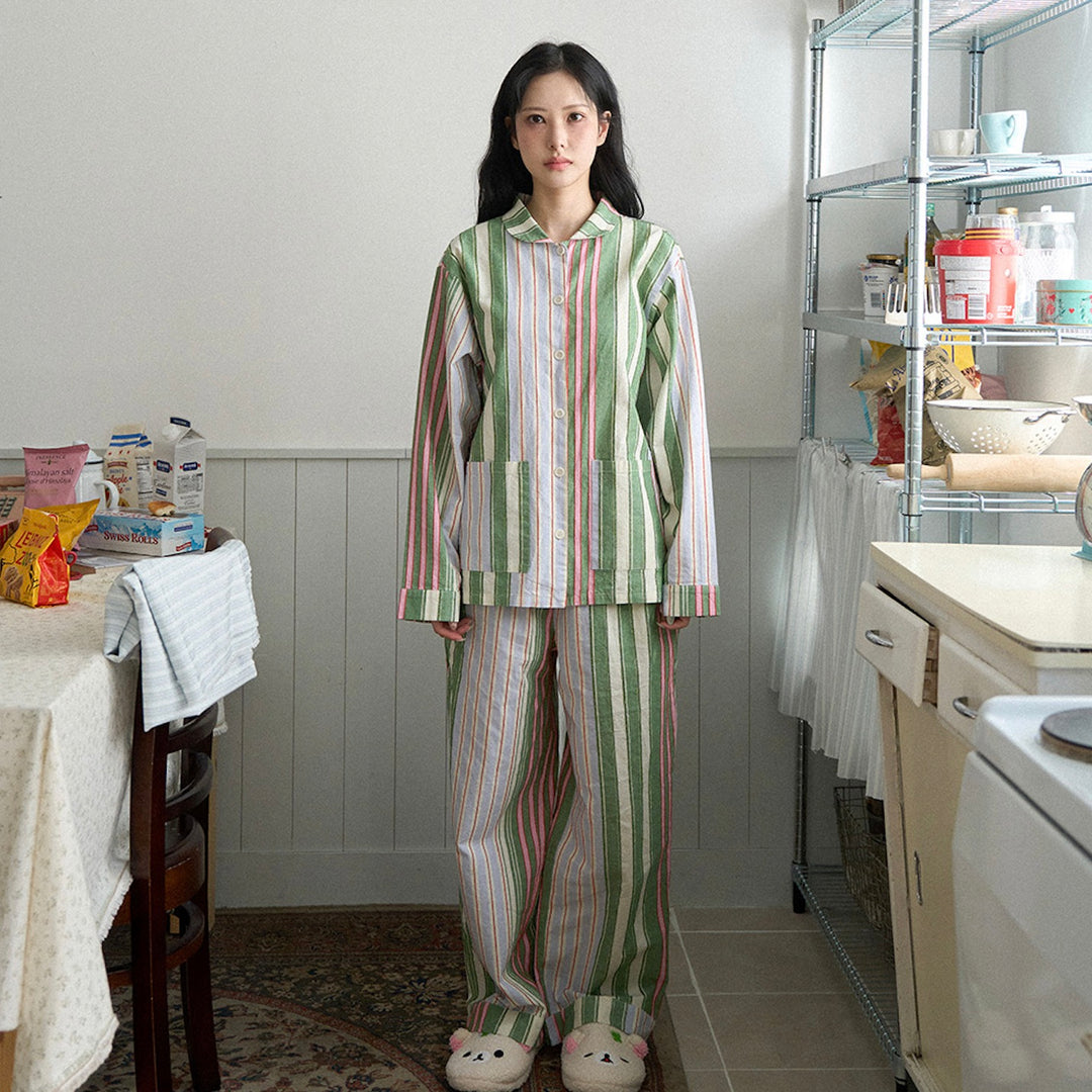 ※予約販売【noutti】Poppy Stripe Pajama（Pink & Green）