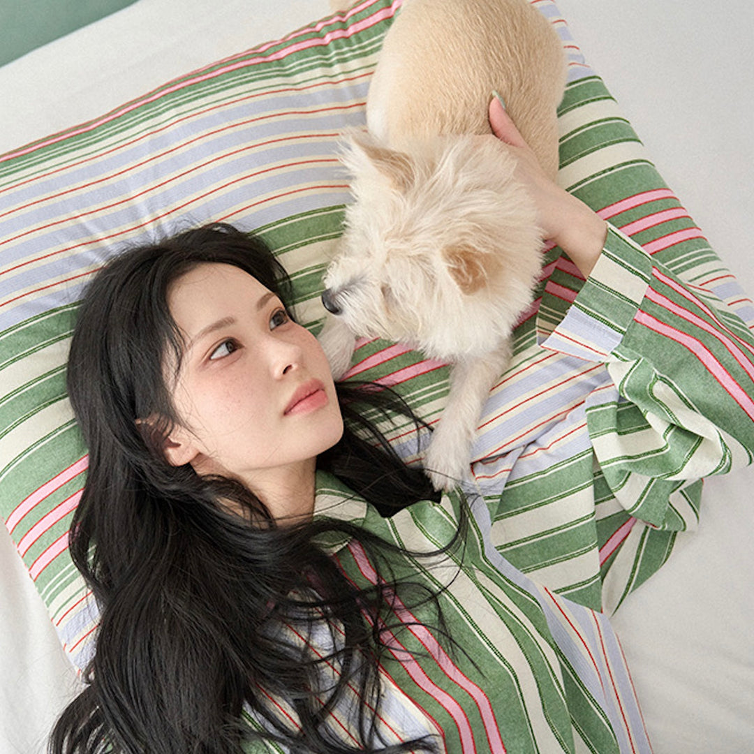 ※予約販売【noutti】Poppy Stripe Pajama（Pink & Green）