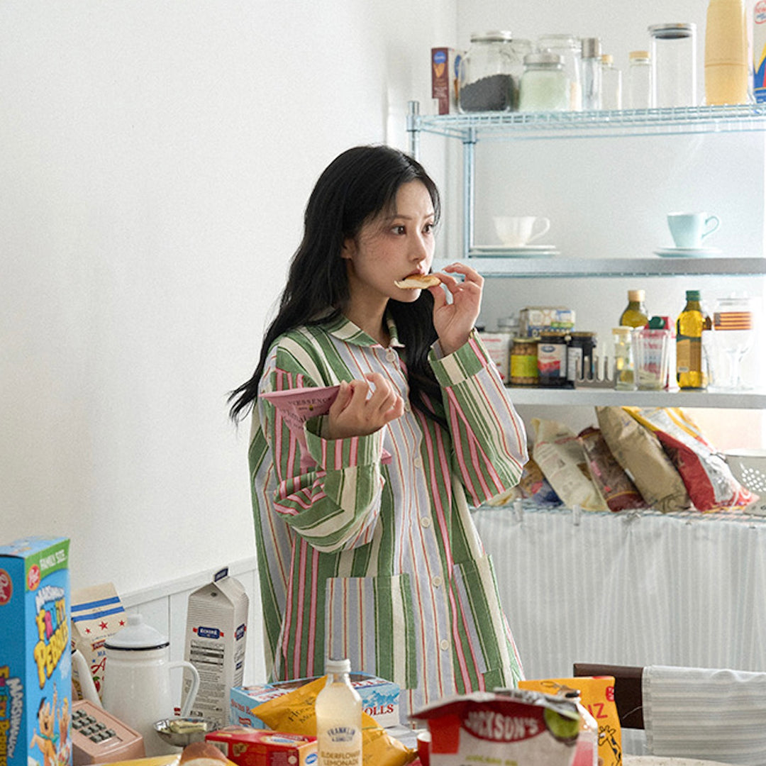 ※予約販売【noutti】Poppy Stripe Pajama（Pink & Green）