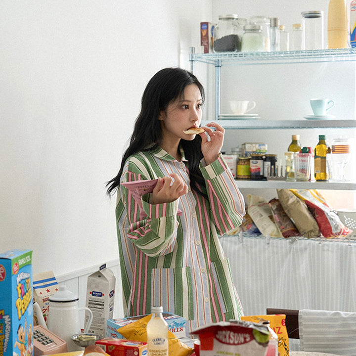 ※予約販売【noutti】Poppy Stripe Pajama（Pink & Green）