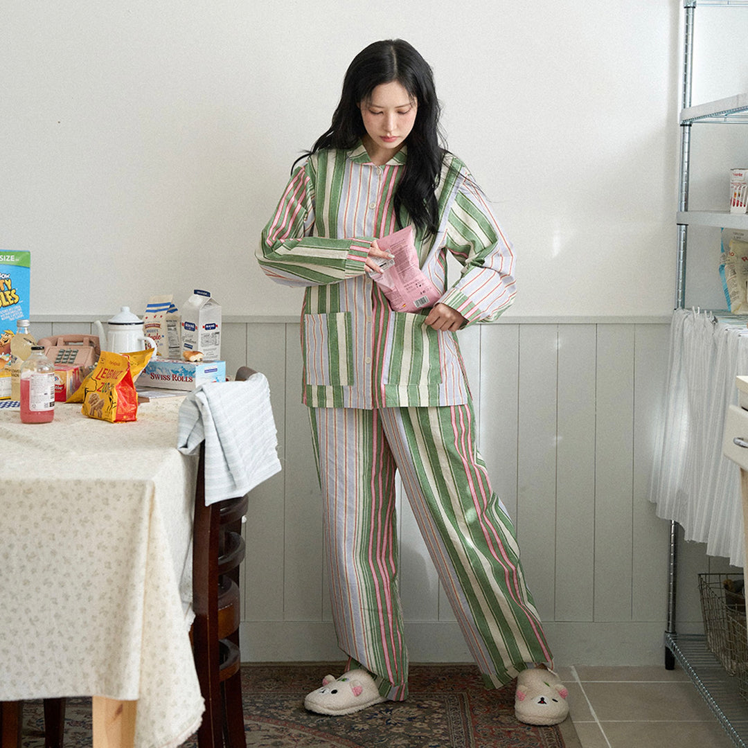 ※予約販売【noutti】Poppy Stripe Pajama（Pink & Green）