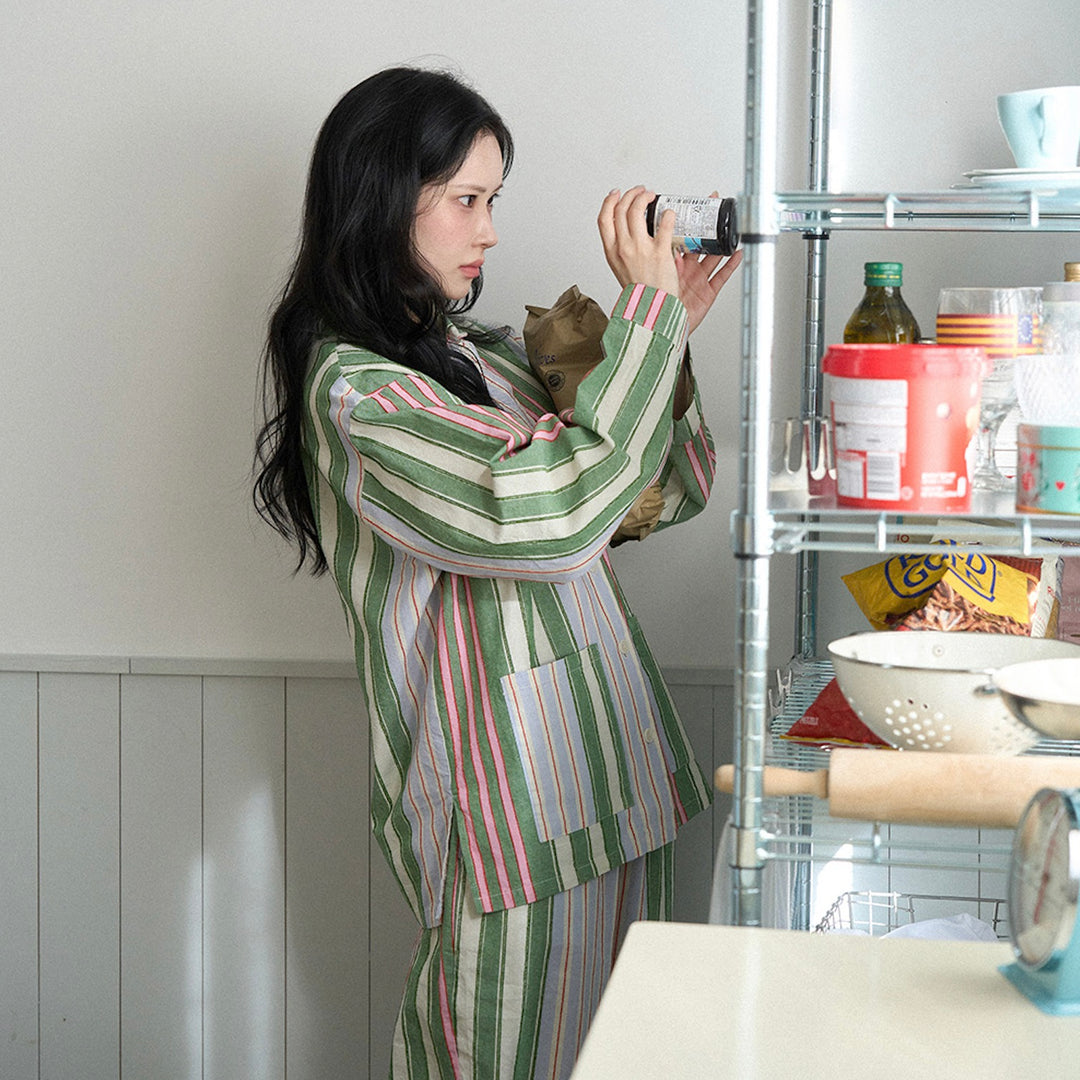 ※予約販売【noutti】Poppy Stripe Pajama（Pink & Green）