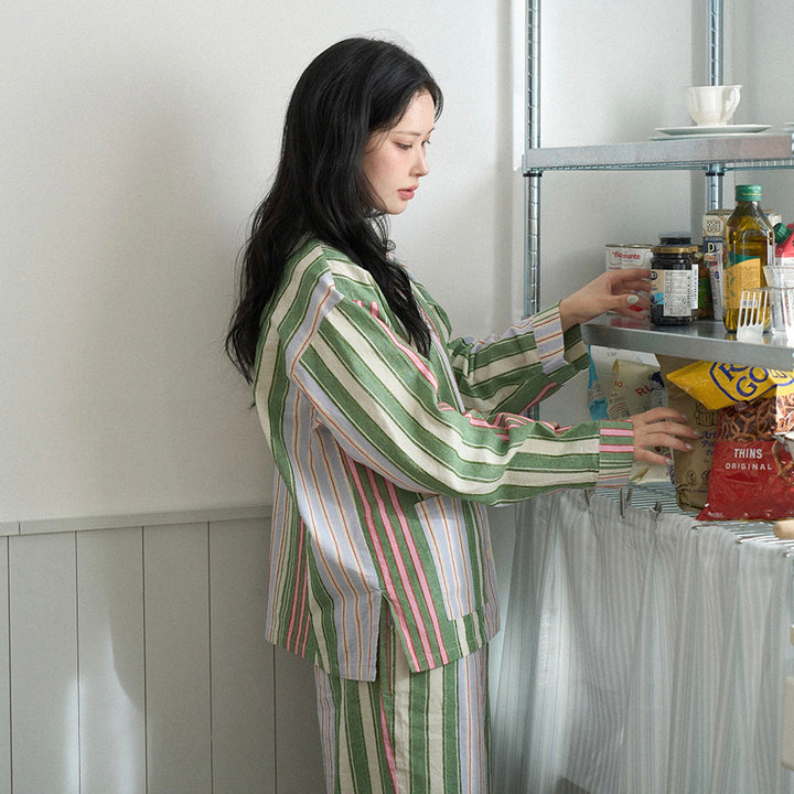 ※予約販売【noutti】Poppy Stripe Pajama（Pink & Green）