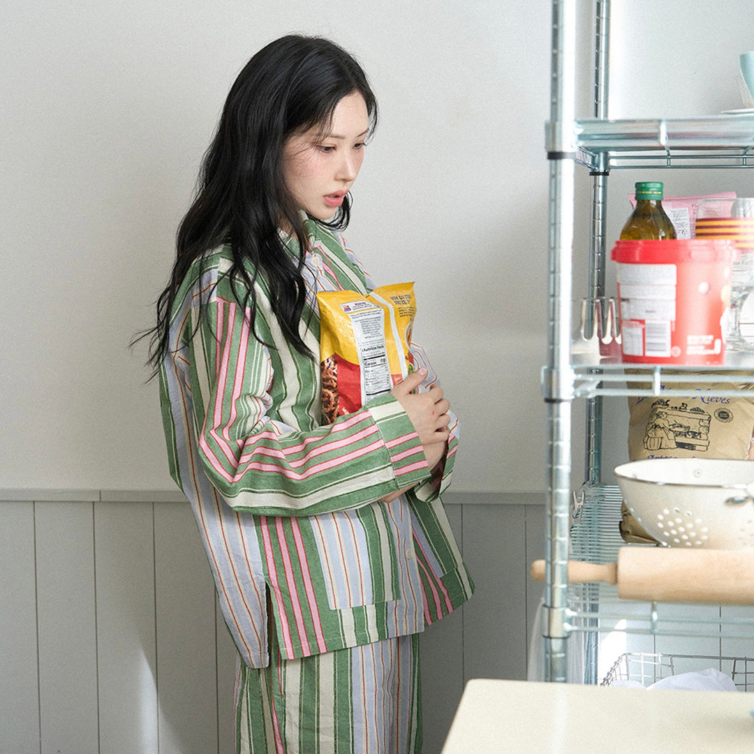 ※予約販売【noutti】Poppy Stripe Pajama（Pink & Green）