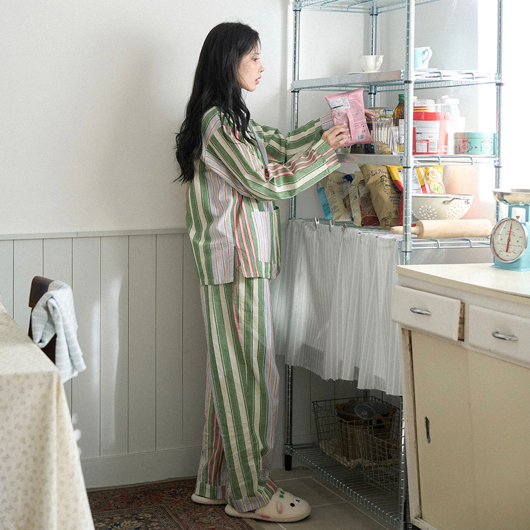 ※予約販売【noutti】Poppy Stripe Pajama（Pink & Green）
