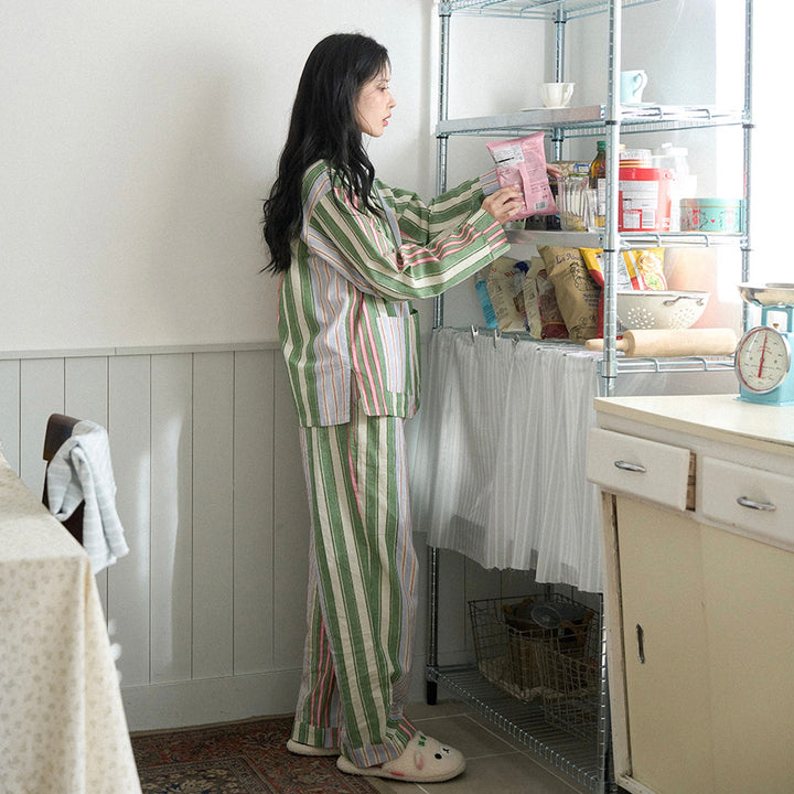 ※予約販売【noutti】Poppy Stripe Pajama（Pink & Green）
