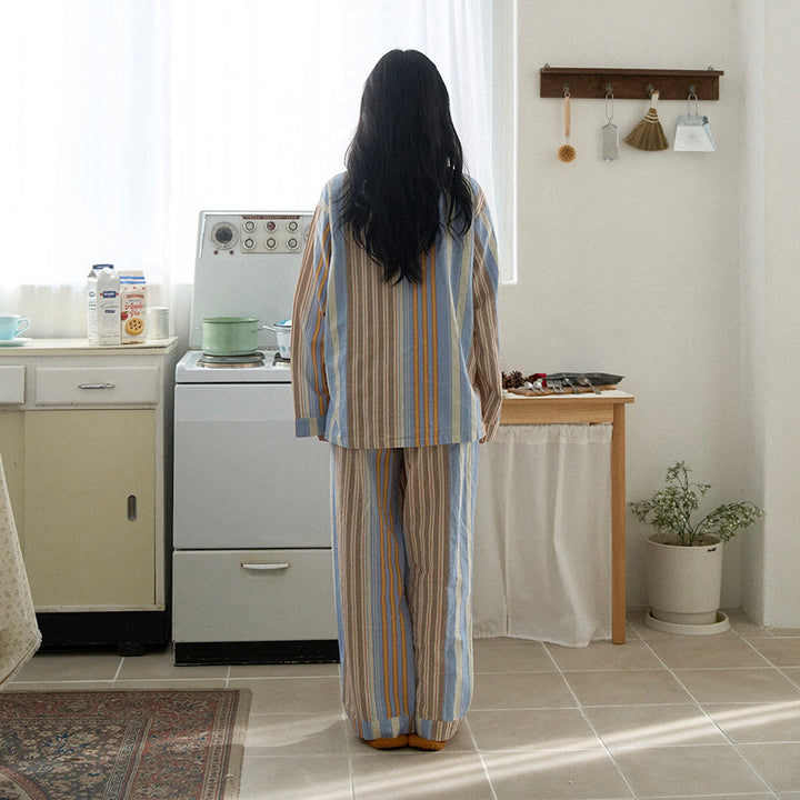 ※予約販売【noutti】Poppy Stripe Pajama（SkyBlue & Beige）