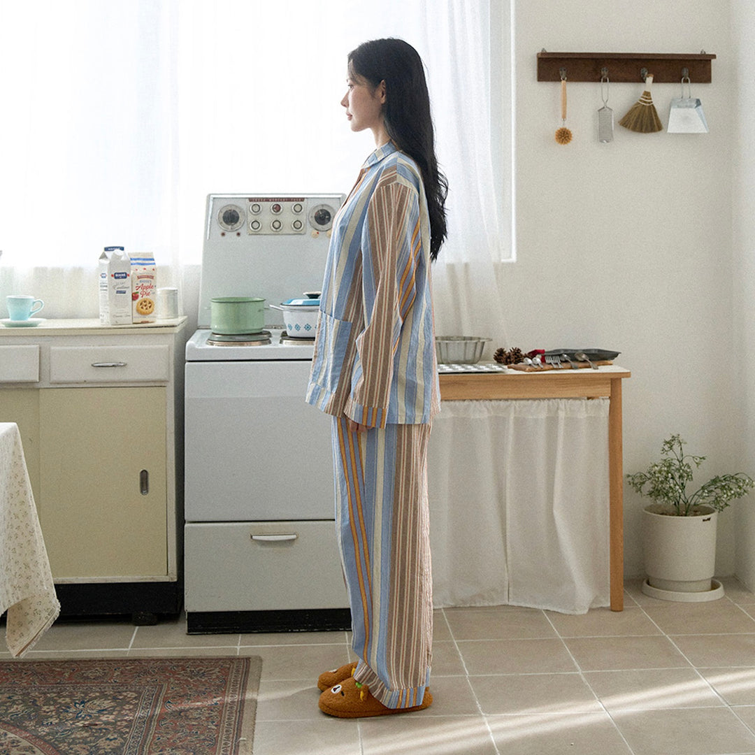 ※予約販売【noutti】Poppy Stripe Pajama（SkyBlue & Beige）