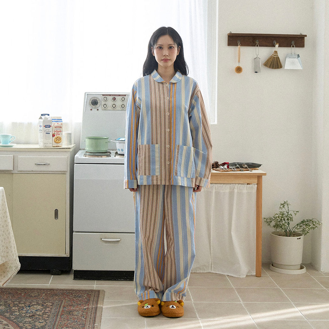 ※予約販売【noutti】Poppy Stripe Pajama（SkyBlue & Beige）