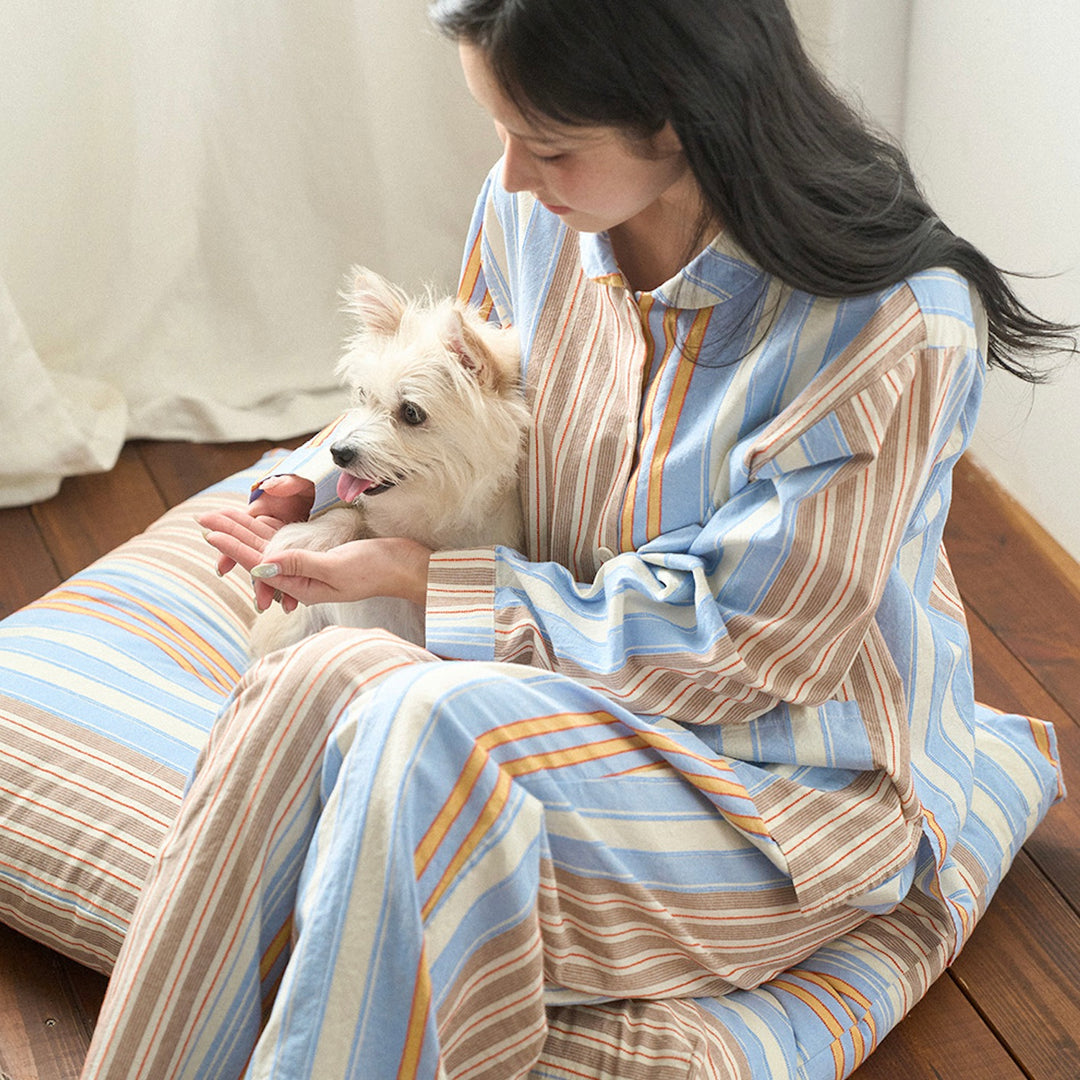 ※予約販売【noutti】Poppy Stripe Pajama（SkyBlue & Beige）