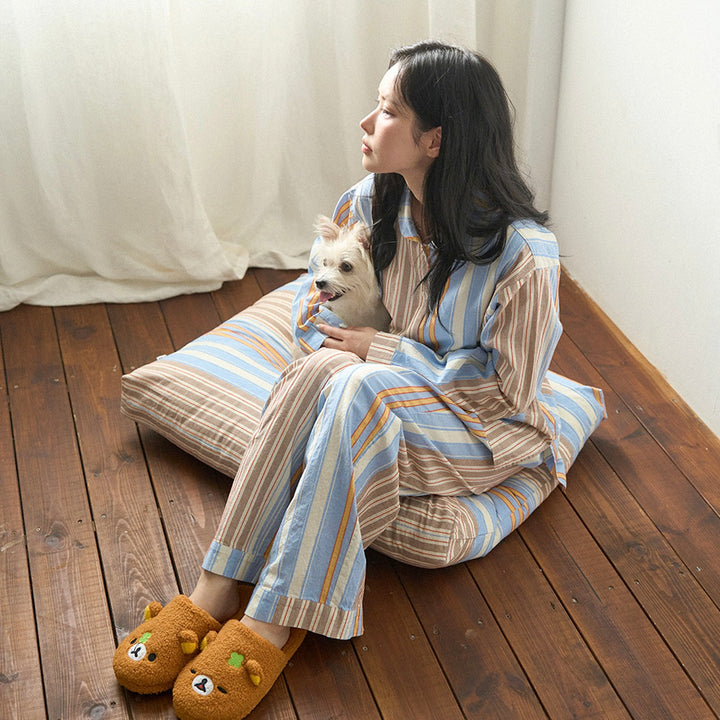 ※予約販売【noutti】Poppy Stripe Pajama（SkyBlue & Beige）