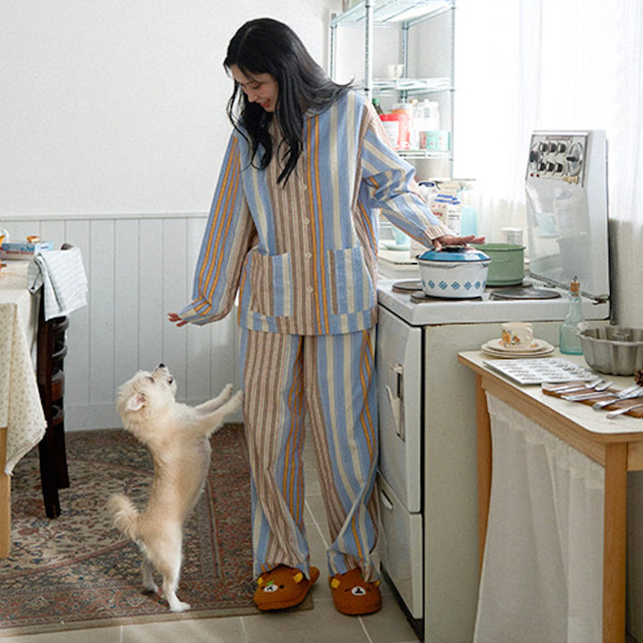 ※予約販売【noutti】Poppy Stripe Pajama（SkyBlue & Beige）