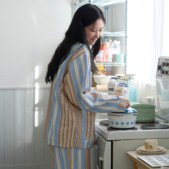 ※予約販売【noutti】Poppy Stripe Pajama（SkyBlue & Beige）