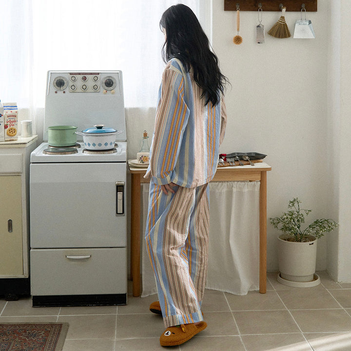 ※予約販売【noutti】Poppy Stripe Pajama（SkyBlue & Beige）
