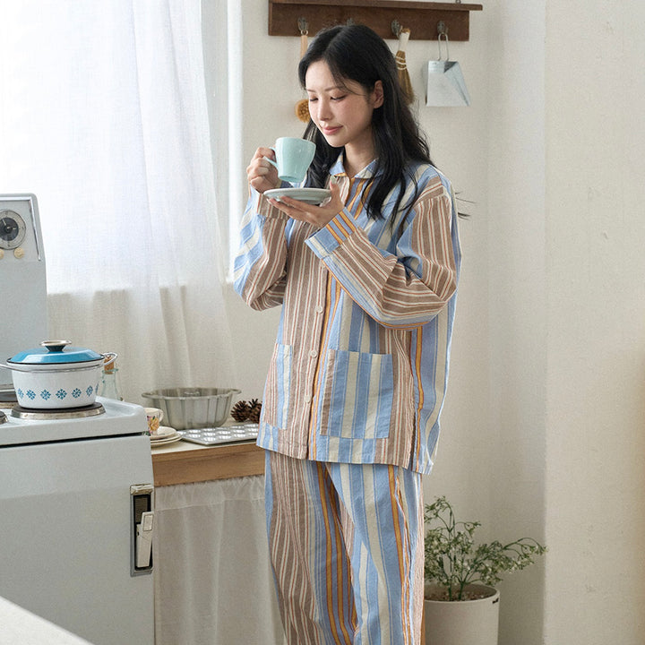 ※予約販売【noutti】Poppy Stripe Pajama（SkyBlue & Beige）