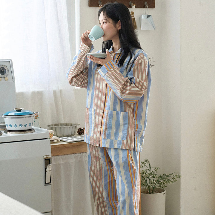 ※予約販売【noutti】Poppy Stripe Pajama（SkyBlue & Beige）