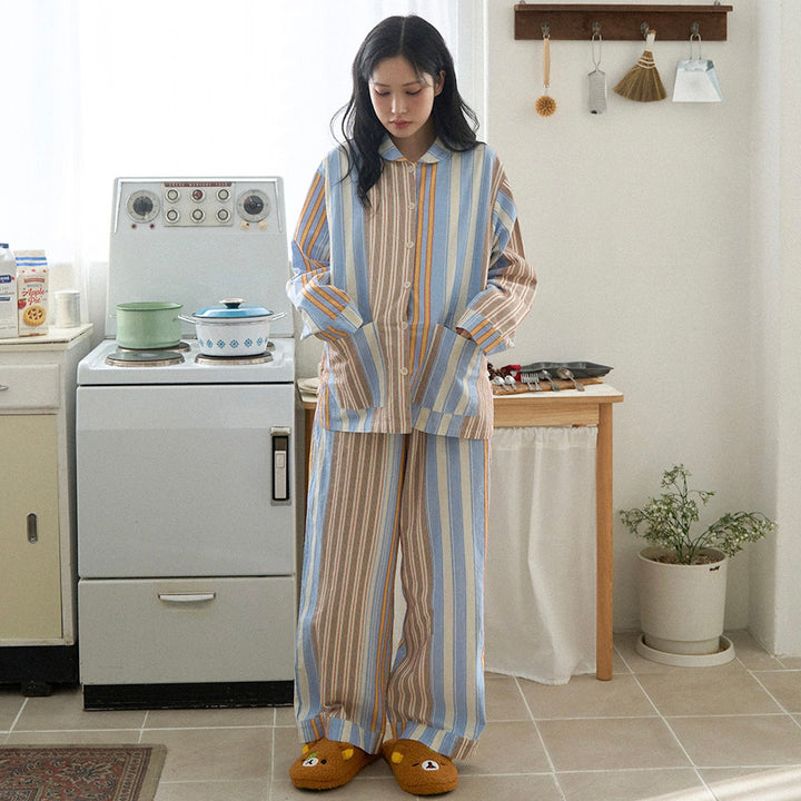 ※予約販売【noutti】Poppy Stripe Pajama（SkyBlue & Beige）