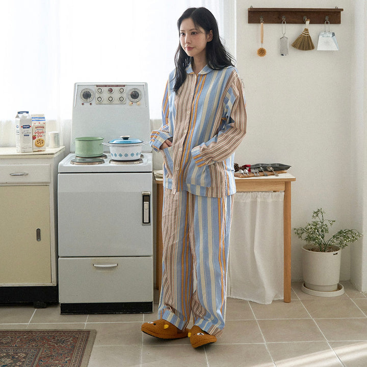 ※予約販売【noutti】Poppy Stripe Pajama（SkyBlue & Beige）
