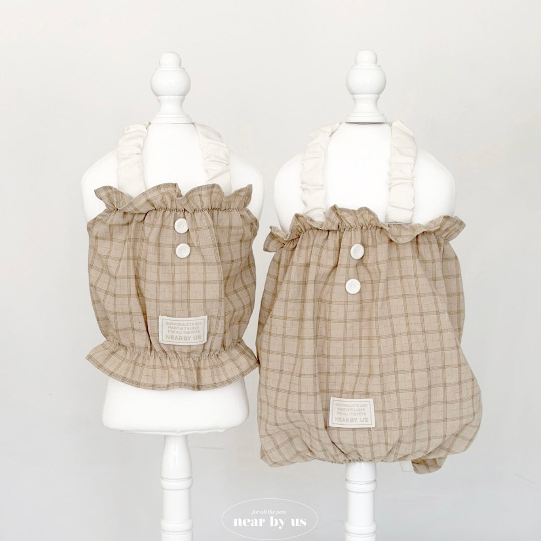 即納【near by us】Bagle Check Crop Top & Romper（Beige）
