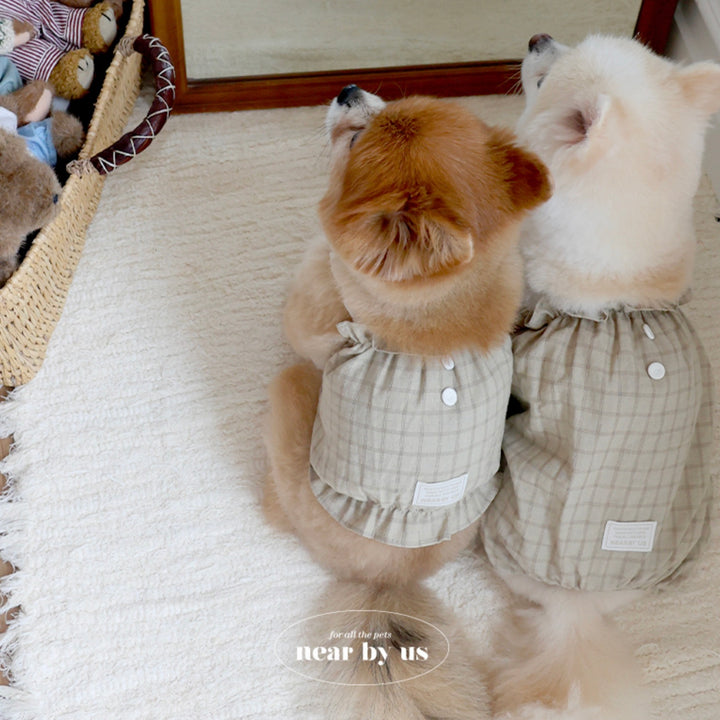 即納【near by us】Bagle Check Crop Top & Romper（Beige）