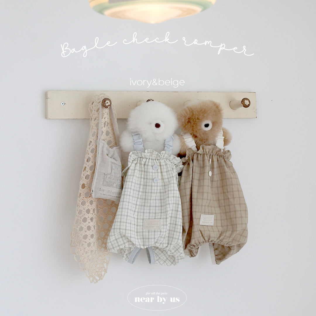 即納【near by us】Bagle Check Crop Top & Romper（Beige）
