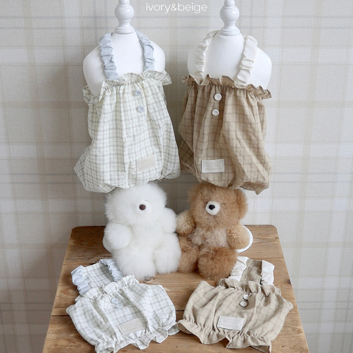 即納【near by us】Bagle Check Crop Top & Romper（Beige）