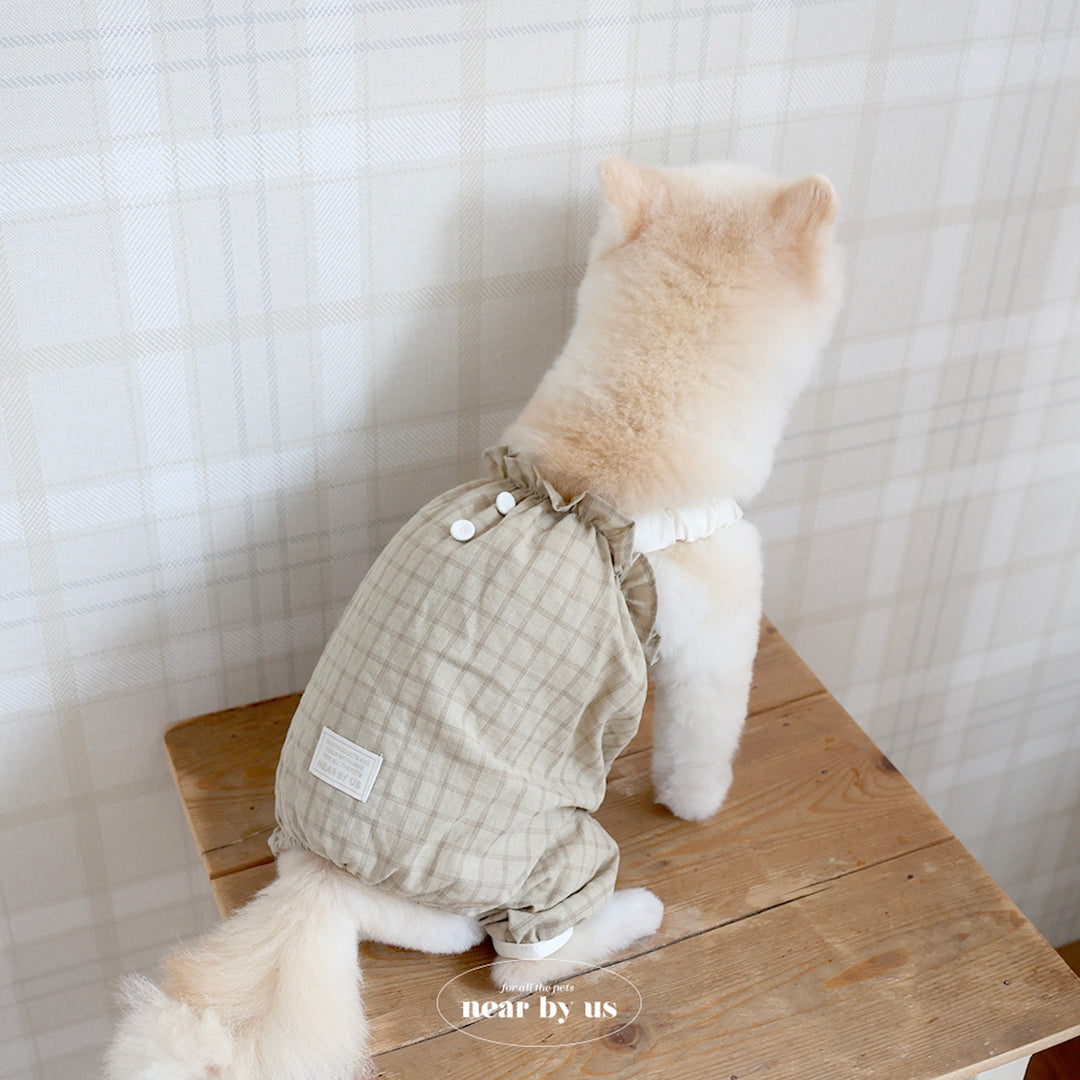 即納【near by us】Bagle Check Crop Top & Romper（Beige）